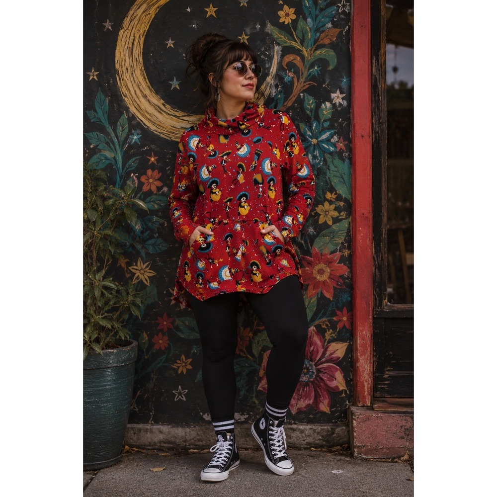 Spanish Day of the Dead Skeleton Pocket Halloween Skulls Red Orange Hoodie S Top